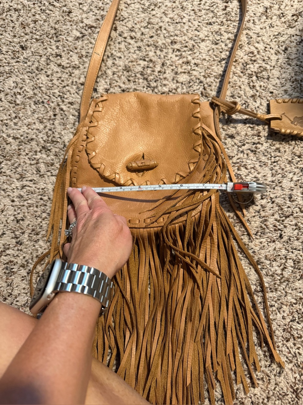 Polo by Ralph Lauren Tan 100% Leather Fringe Crossbody Bag - Picture 8 of 10